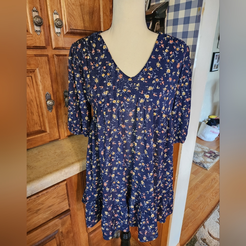 Velvet Torch Los Angeles Navy Floral Babydoll Mini Dress Size S NWT